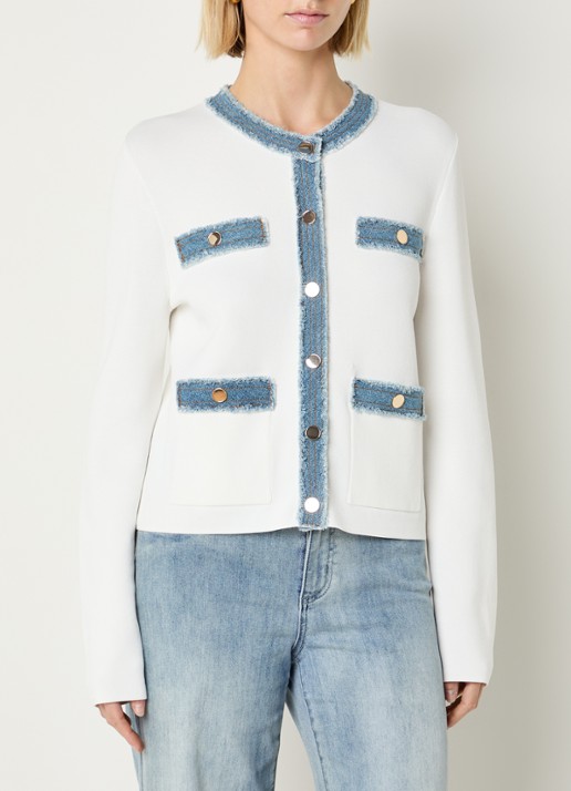 Joseph Ribkoff Fijngebreid vest met details van denim