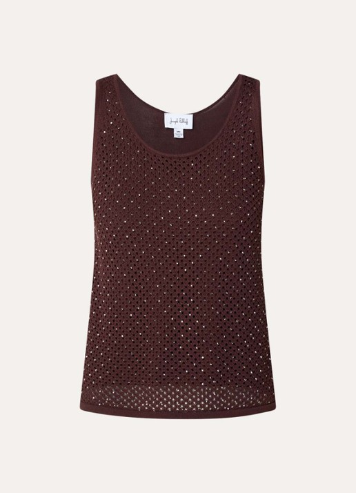 Joseph Ribkoff Fijngebreide tanktop met strass - voorkant 2 kastanjebruin
