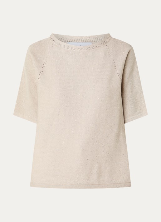 Joseph Ribkoff Fijngebreide top met pailletten - voorkant 2 beige