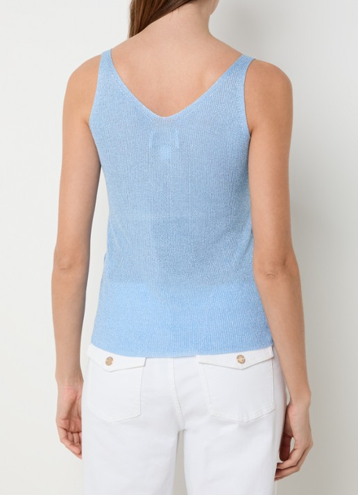 Joseph Ribkoff Grofgebreide tanktop met strass - achterkant blauwgrijs