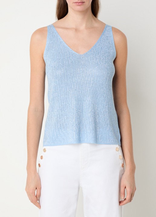 Joseph Ribkoff Grofgebreide tanktop met strass - detail 4 blauwgrijs