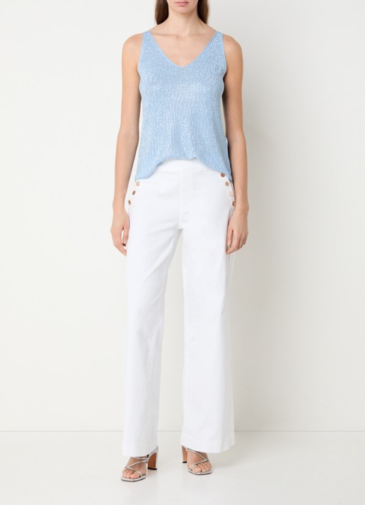 Joseph Ribkoff Grofgebreide tanktop met strass - voorkant 3 blauwgrijs