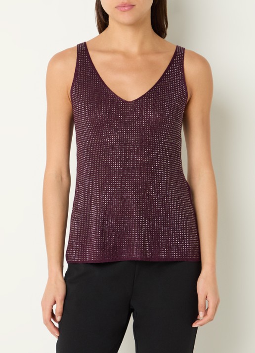 Joseph Ribkoff Grofgebreide tanktop met strass - detail 2 aubergine