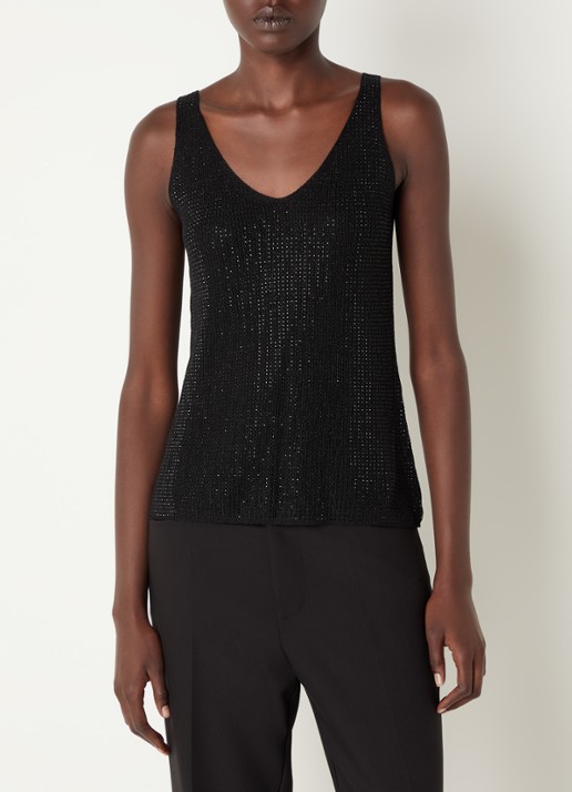 Joseph Ribkoff Grofgebreide tanktop met strass - detail 4 zwart