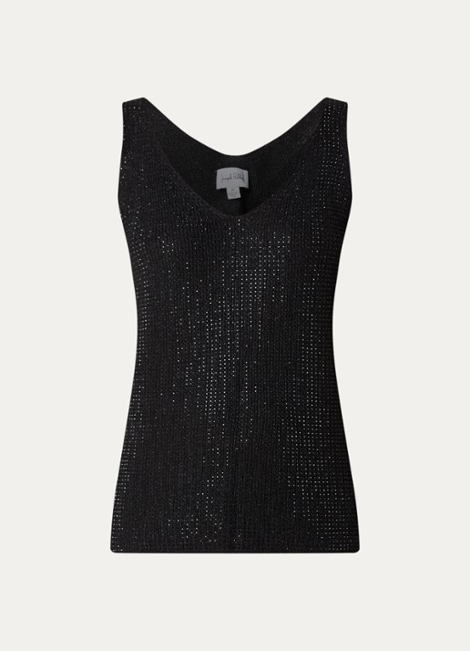 Joseph Ribkoff Grofgebreide tanktop met strass - voorkant 2 zwart