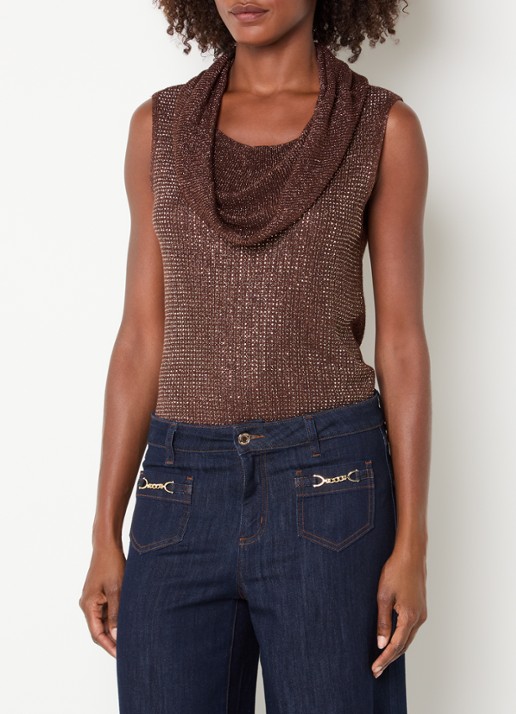 Joseph Ribkoff Grofgebreide top met strass en watervalhals