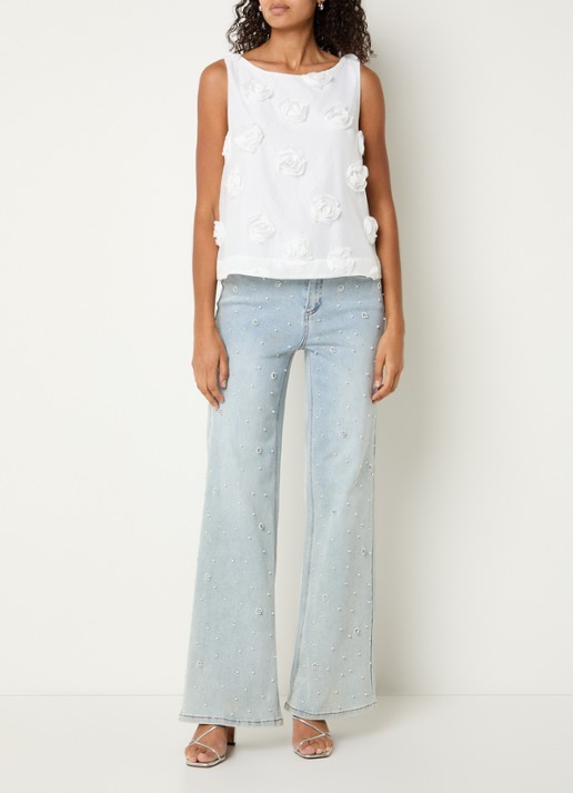Joseph Ribkoff High waist flared jeans met gekleurde wassing en strass - voorkant 3 indigo
