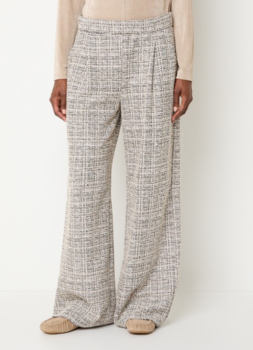 Joseph Ribkoff High waist loose fit pantalon met tweed-look en steekzakken - detail beige
