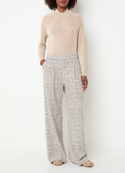 Joseph Ribkoff High waist loose fit pantalon met tweed-look en steekzakken - voorkant 3 beige
