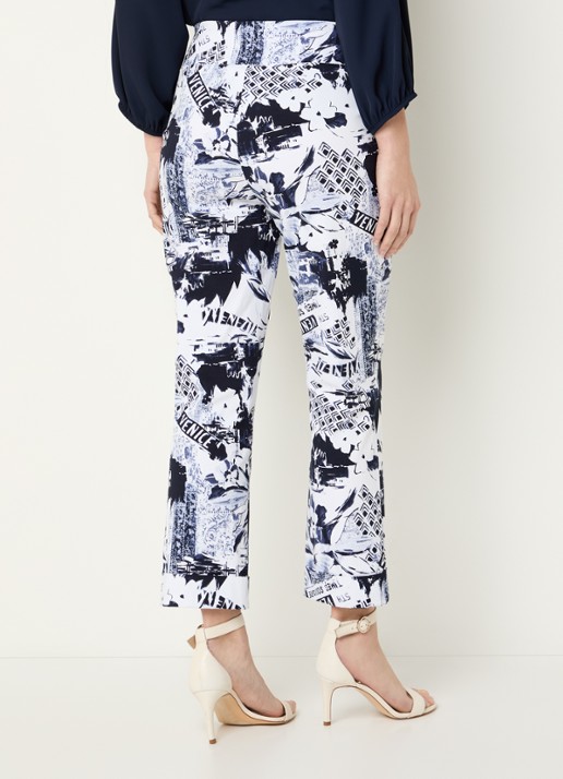 Joseph Ribkoff High waist tapered fit cropped broek met print - achterkant 4 donkerblauw