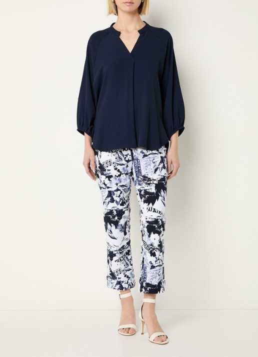 Joseph Ribkoff High waist tapered fit cropped broek met print - voorkant 2 donkerblauw