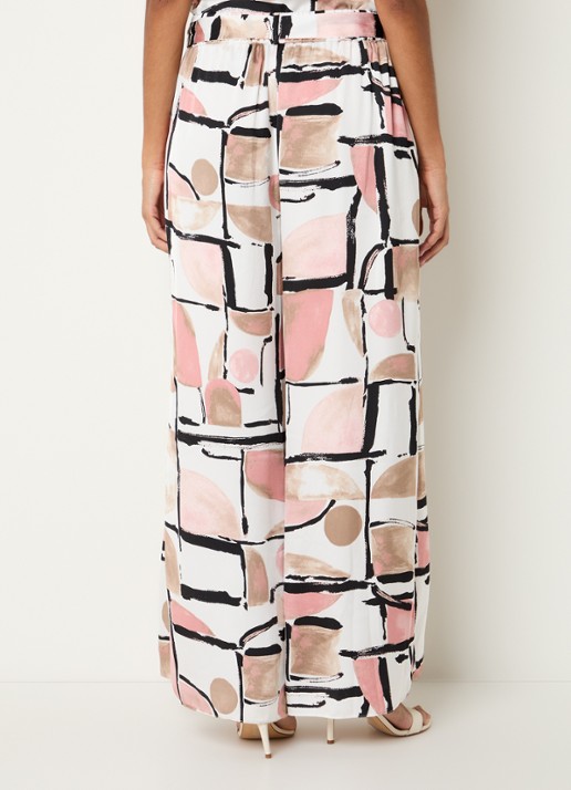 Joseph Ribkoff High waist wide fit palazzo broek met print en ceintuur - achterkant wit