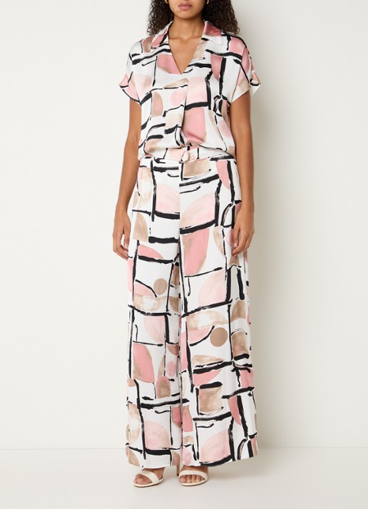 Joseph Ribkoff High waist wide fit palazzo broek met print en ceintuur - voorkant 4 wit