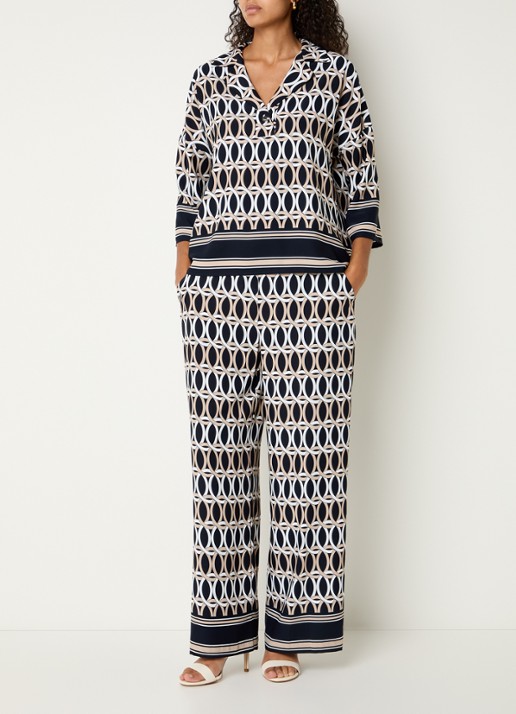 Joseph Ribkoff High waist wide fit palazzo broek met print - voorkant 3 zwart