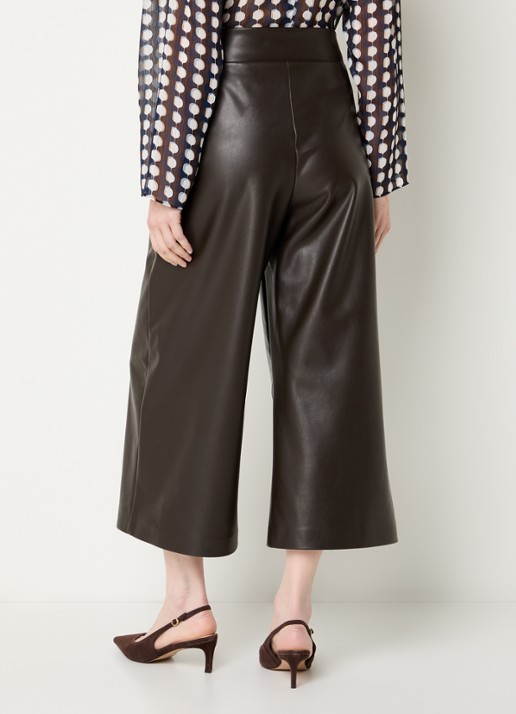 Joseph Ribkoff High waist wide fit palazzo broek van imitatieleer - achterkant 4 donkerbruin