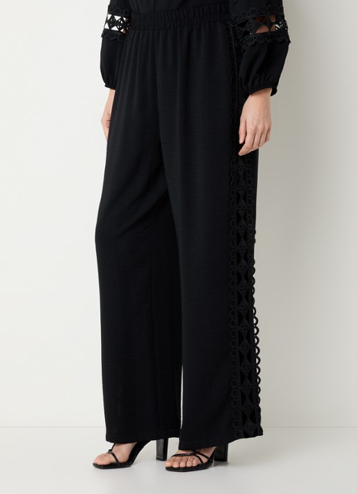 Joseph Ribkoff High waist wide fit pantalon met broderie en opengewerkt detail