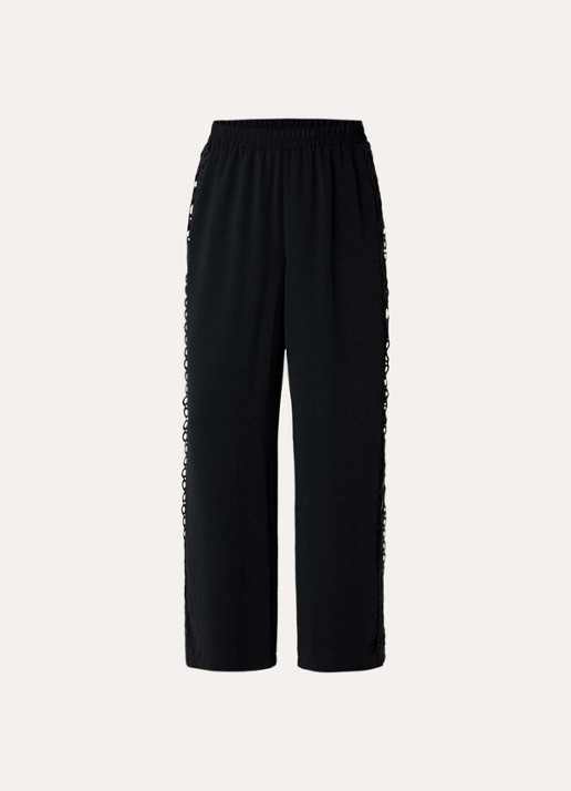Joseph Ribkoff High waist wide fit pantalon met broderie en opengewerkt detail - voorkant zwart