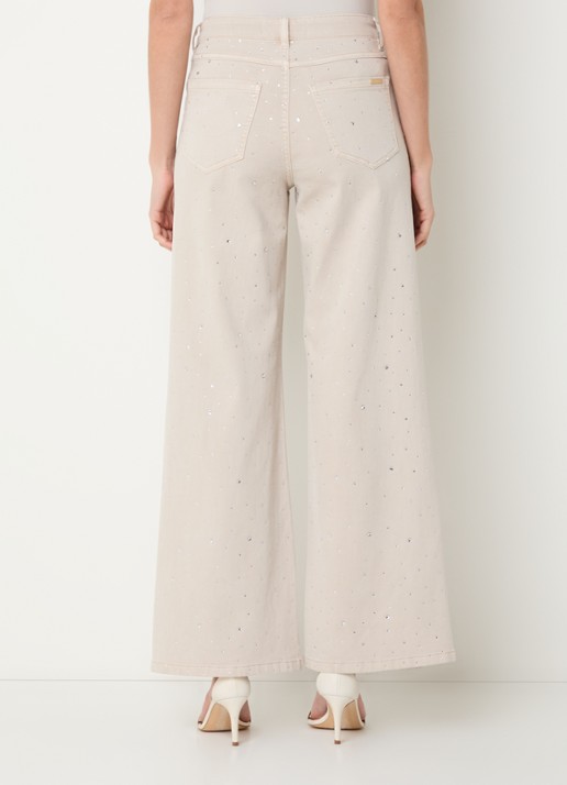 Joseph Ribkoff High waist wide leg jeans met gekleurde wassing en strass - achterkant beige