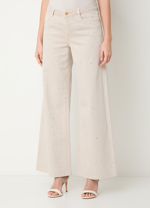 Joseph Ribkoff High waist wide leg jeans met gekleurde wassing en strass