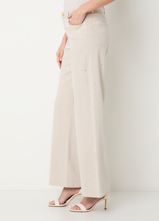 Joseph Ribkoff High waist wide leg jeans met gekleurde wassing en strass - detail 3 beige
