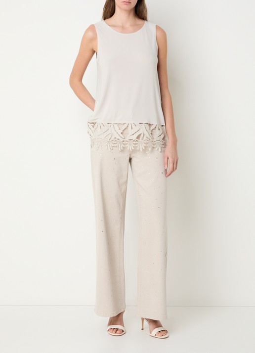 Joseph Ribkoff High waist wide leg jeans met gekleurde wassing en strass - voorkant 5 beige