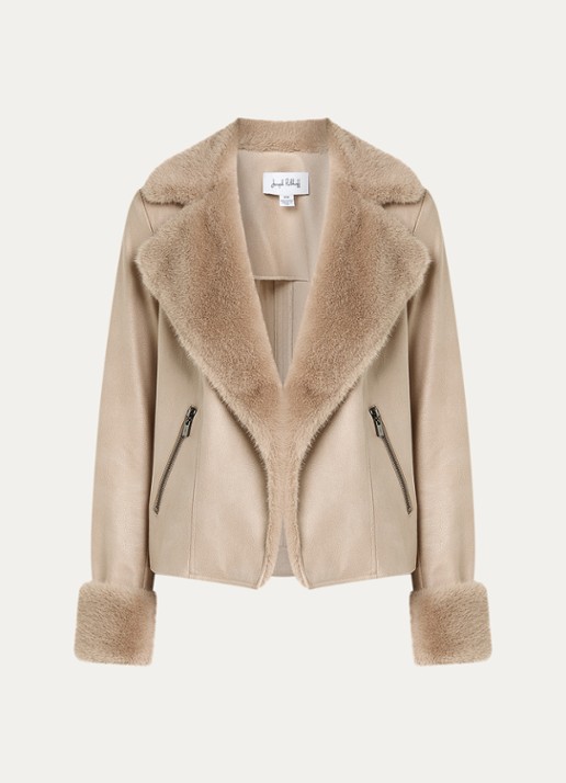 Joseph Ribkoff Jas van imitatiebont met steekzakken - voorkant beige