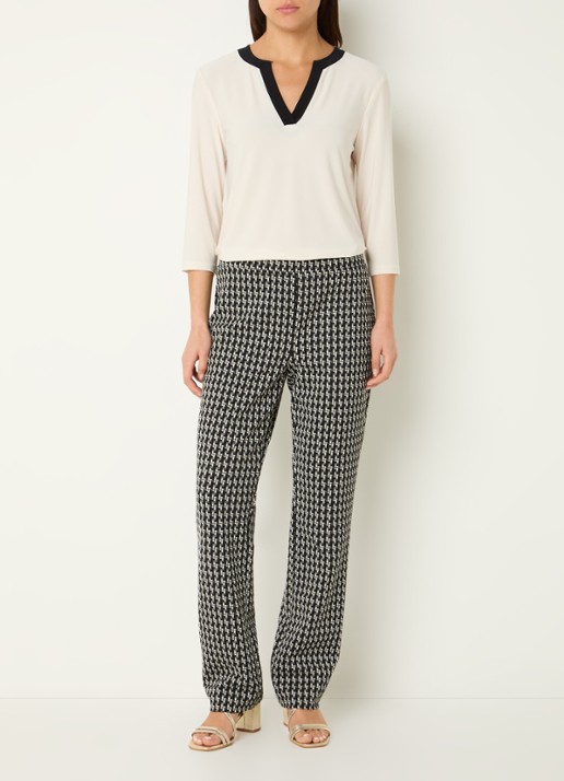 Joseph Ribkoff Low waist tapered fit broek met print - voorkant 2 zwart