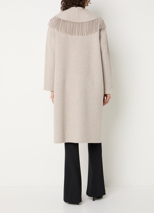Joseph Ribkoff Mantel in wolblend met franjes - achterkant 2 beige