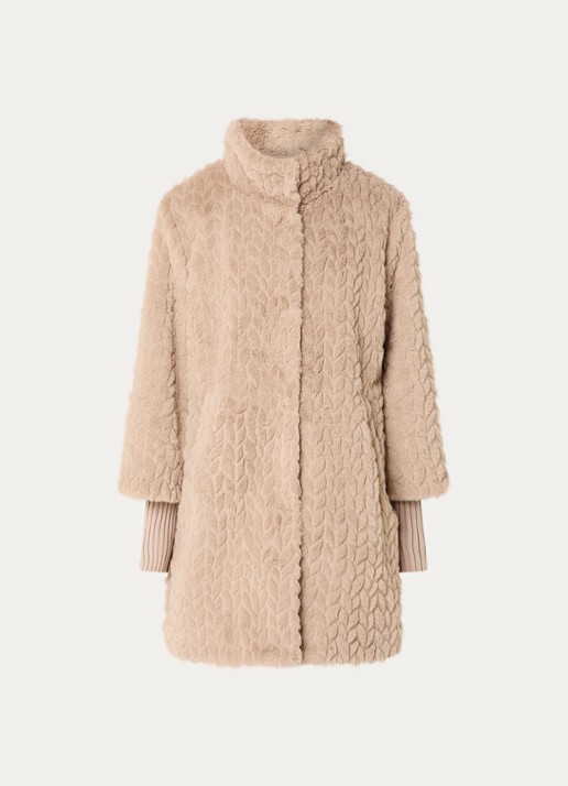 Joseph Ribkoff Mantel van imitatiebont met steekzakken - voorkant 3 beige