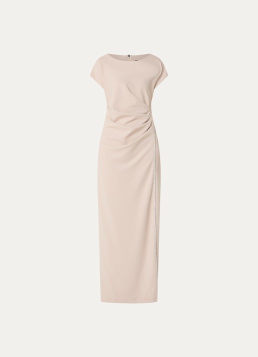 Joseph Ribkoff Maxi jurk met plooidetail en strass - voorkant 3 donkerbeige