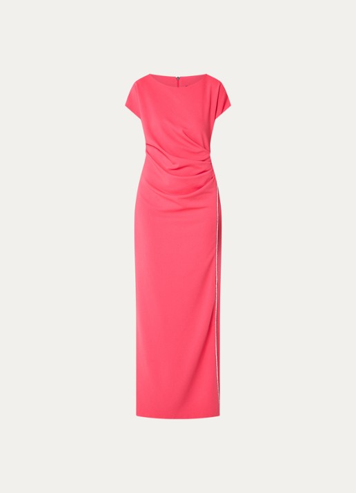 Joseph Ribkoff Maxi jurk met plooidetail en strass - voorkant 2 koraalroze