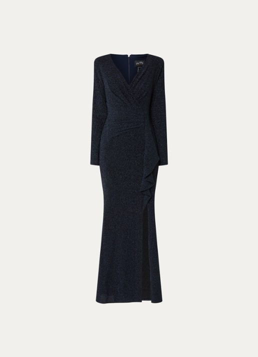 Joseph Ribkoff Maxi jurk met split en V-hals - voorkant donkerblauw