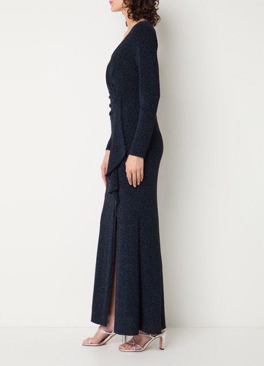 Joseph Ribkoff Maxi jurk met split en V-hals - voorkant 2 donkerblauw