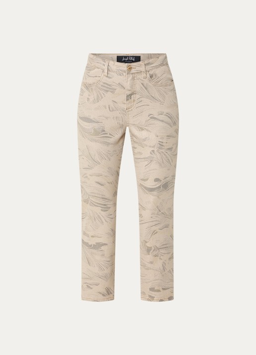 Joseph Ribkoff Mid waist cropped slim fit jeans met gekleurde wassing en print - voorkant 2 beige