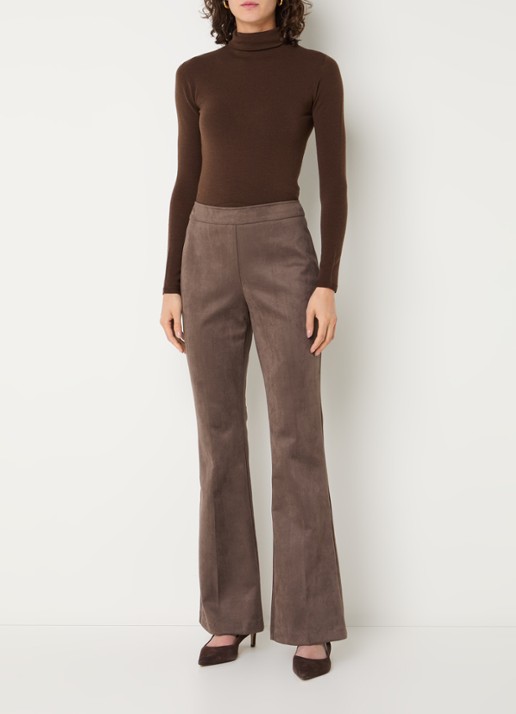 Joseph Ribkoff Mid waist flared fit broek van fluweel - voorkant 3 bruin