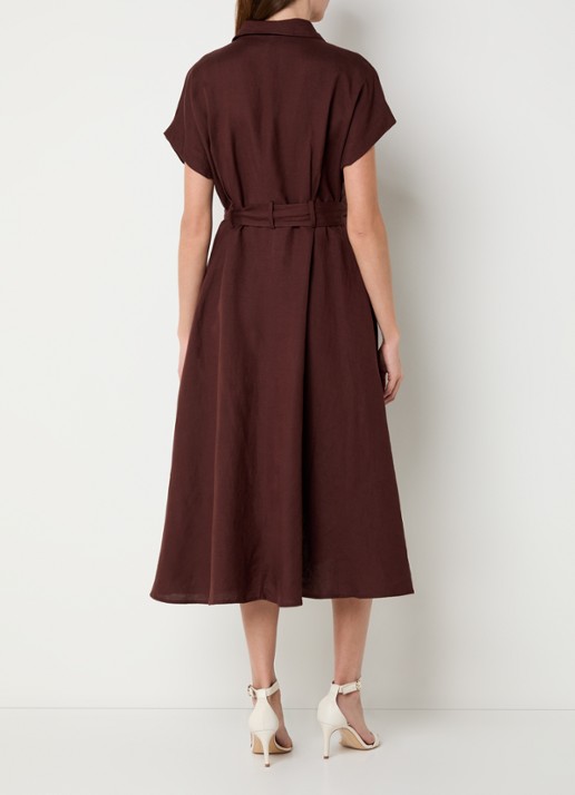 Joseph Ribkoff Midi blousejurk in linnenblend met strikceintuur - achterkant 4 kastanjebruin
