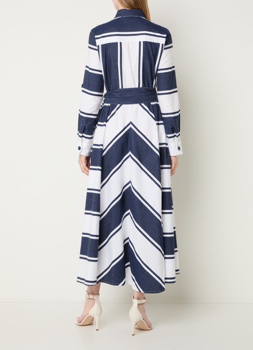 Joseph Ribkoff Midi blousejurk met strikceintuur en print - achterkant 4 donkerblauw