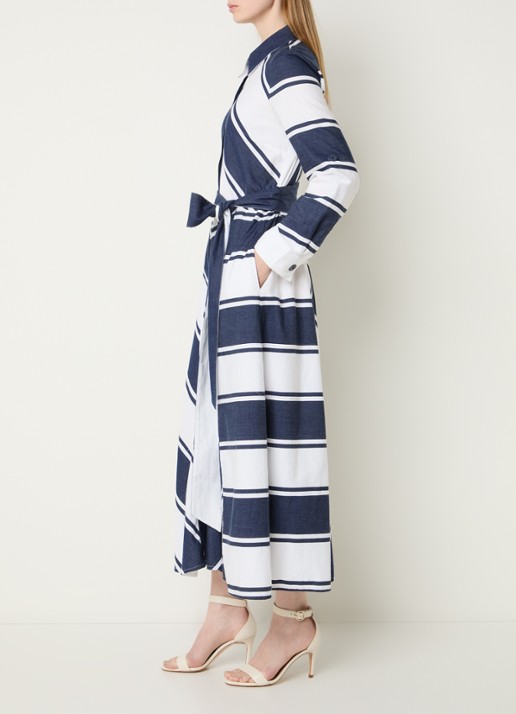 Joseph Ribkoff Midi blousejurk met strikceintuur en print - voorkant 3 donkerblauw