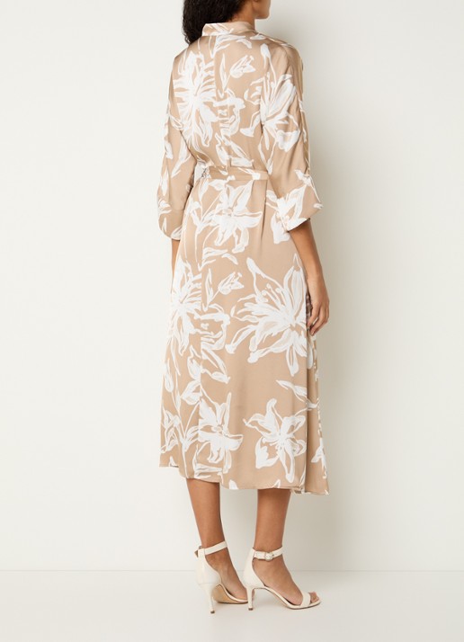 Joseph Ribkoff Midi blousejurk van satijn met bloemenprint - achterkant 3 beige
