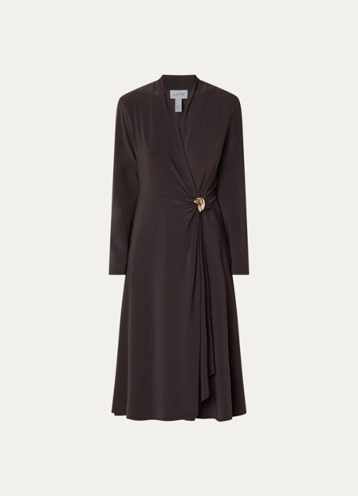 Joseph Ribkoff Midi jurk met knoopdetail - voorkant 2 donkerbruin