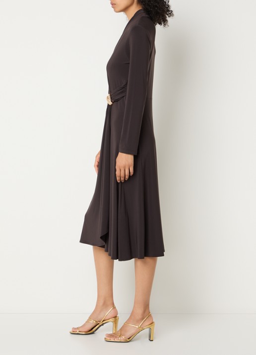 Joseph Ribkoff Midi jurk met knoopdetail - voorkant 3 donkerbruin