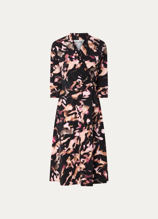 Joseph Ribkoff Midi jurk met print en kettingdetail - voorkant 3 lichtroze