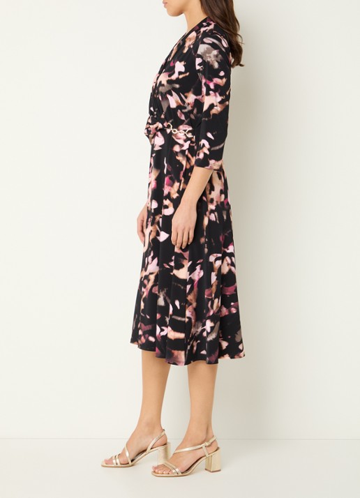 Joseph Ribkoff Midi jurk met print en kettingdetail - voorkant 4 lichtroze