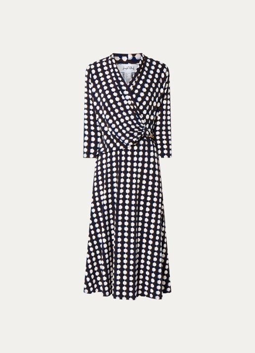 Joseph Ribkoff Midi jurk met print en kettingdetail - voorkant 2 hazelnootbruin