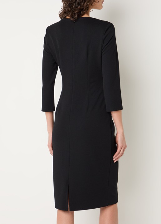 Joseph Ribkoff Midi jurk met schoudervulling en strikdetail - achterkant 4 zwart
