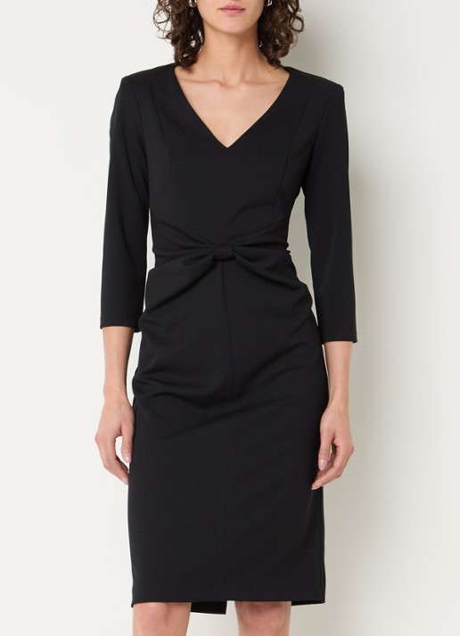 Joseph Ribkoff Midi jurk met schoudervulling en strikdetail - detail zwart