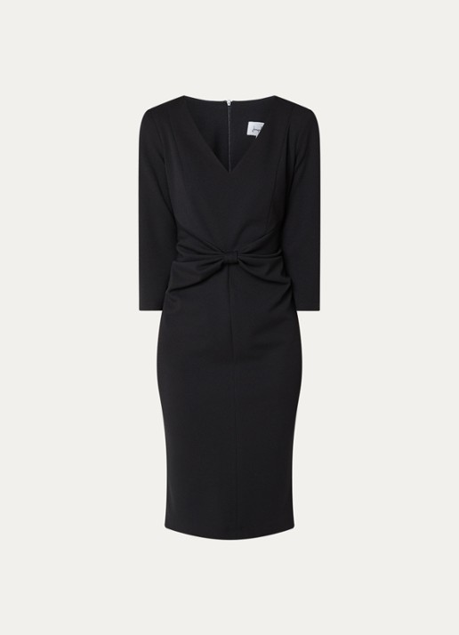 Joseph Ribkoff Midi jurk met schoudervulling en strikdetail - voorkant 2 zwart
