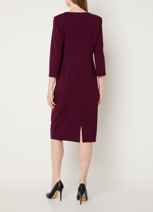 Joseph Ribkoff Midi jurk met schoudervulling en strikdetail - achterkant 4 aubergine
