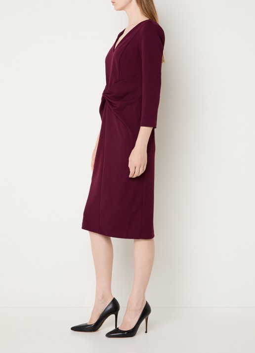 Joseph Ribkoff Midi jurk met schoudervulling en strikdetail - voorkant 3 aubergine