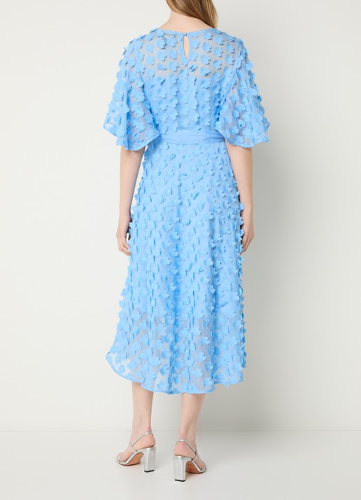 Joseph Ribkoff Midi jurk met strikceintuur en applicatie - achterkant donkerblauw